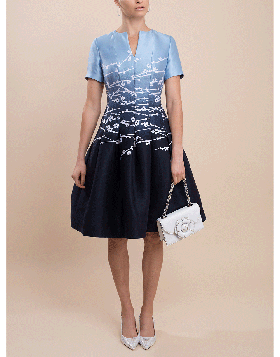 OSCAR DE LA RENTA-Cherry Blossom Jacquard Split Neck Cocktail Dress-