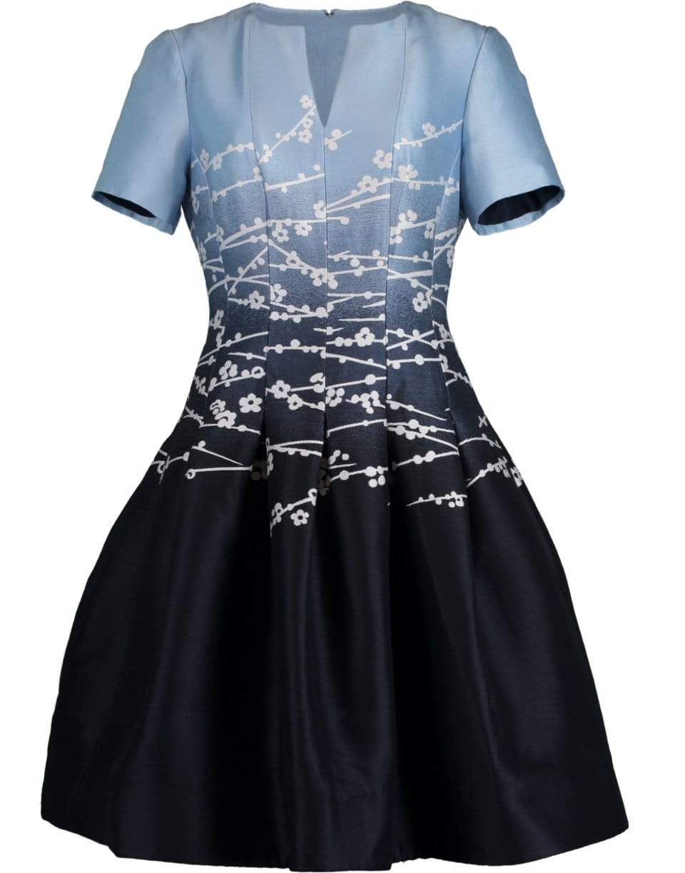 OSCAR DE LA RENTA-Cherry Blossom Jacquard Split Neck Cocktail Dress-