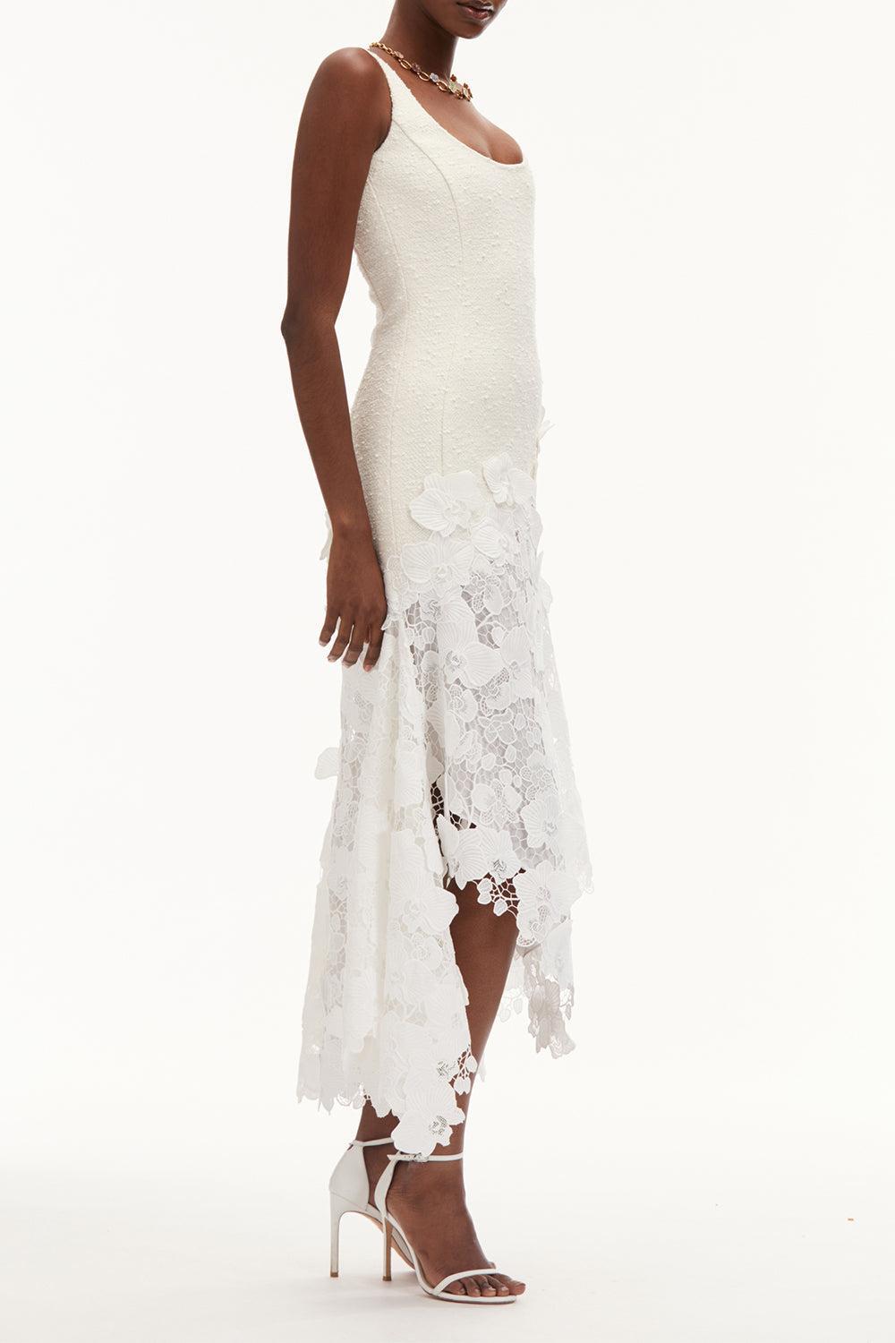 Orchid Sleeveless Dress-IVORY-4-CLOTHINGDRESSCOCKTAIL-OSCAR DE LA RENTA