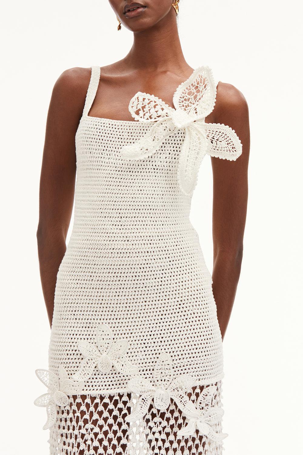 Halter Orchid Embroidered Dress-IVORY-XS-CLOTHINGDRESSCOCKTAIL-OSCAR DE LA RENTA