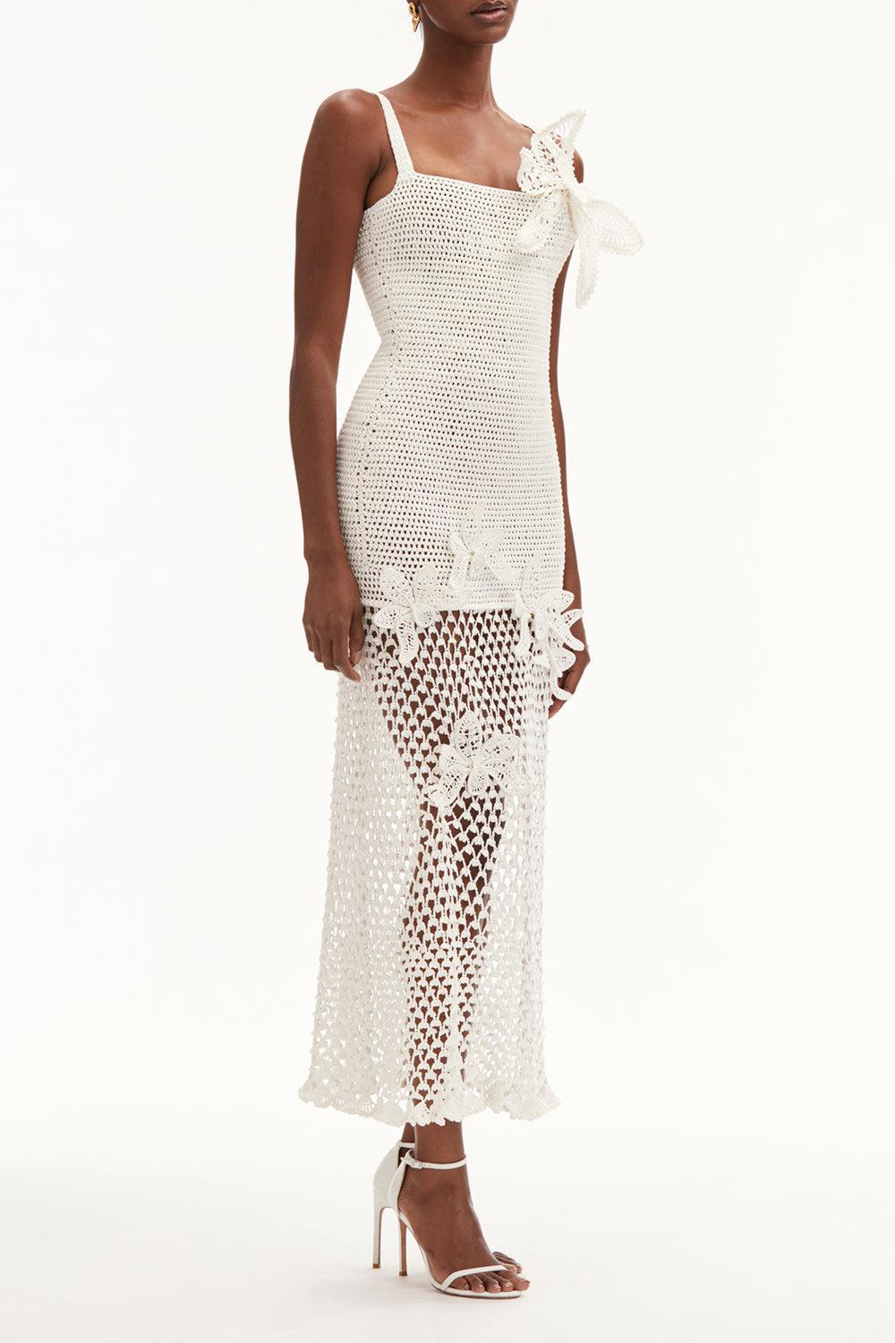 Halter Orchid Embroidered Dress-IVORY-XS-CLOTHINGDRESSCOCKTAIL-OSCAR DE LA RENTA