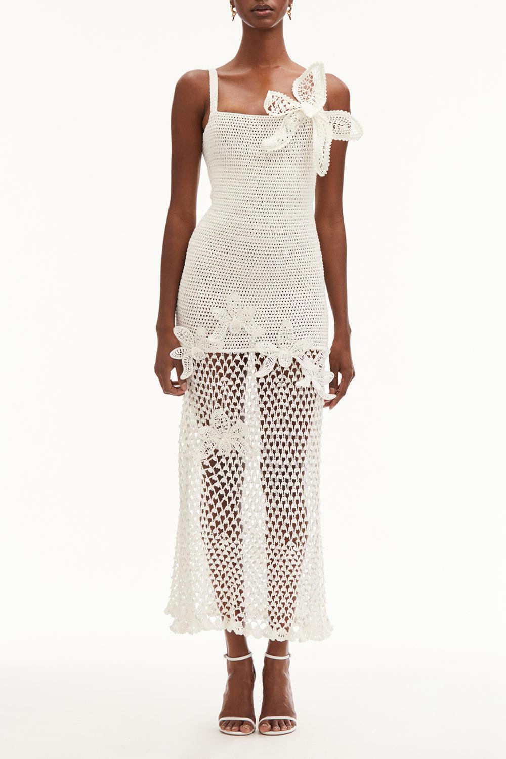 Halter Orchid Embroidered Dress-IVORY-XS-CLOTHINGDRESSCOCKTAIL-OSCAR DE LA RENTA