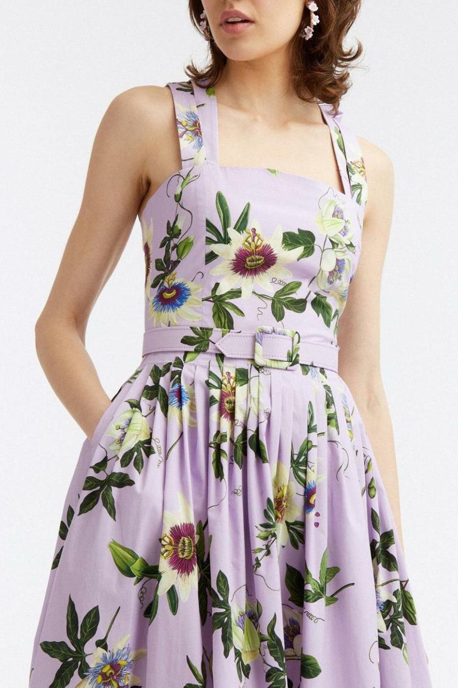 OSCAR DE LA RENTA-Pleated Floral Midi Dress-