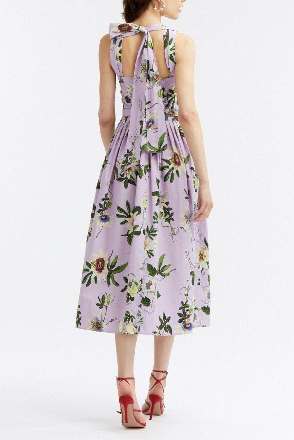 OSCAR DE LA RENTA-Pleated Floral Midi Dress-