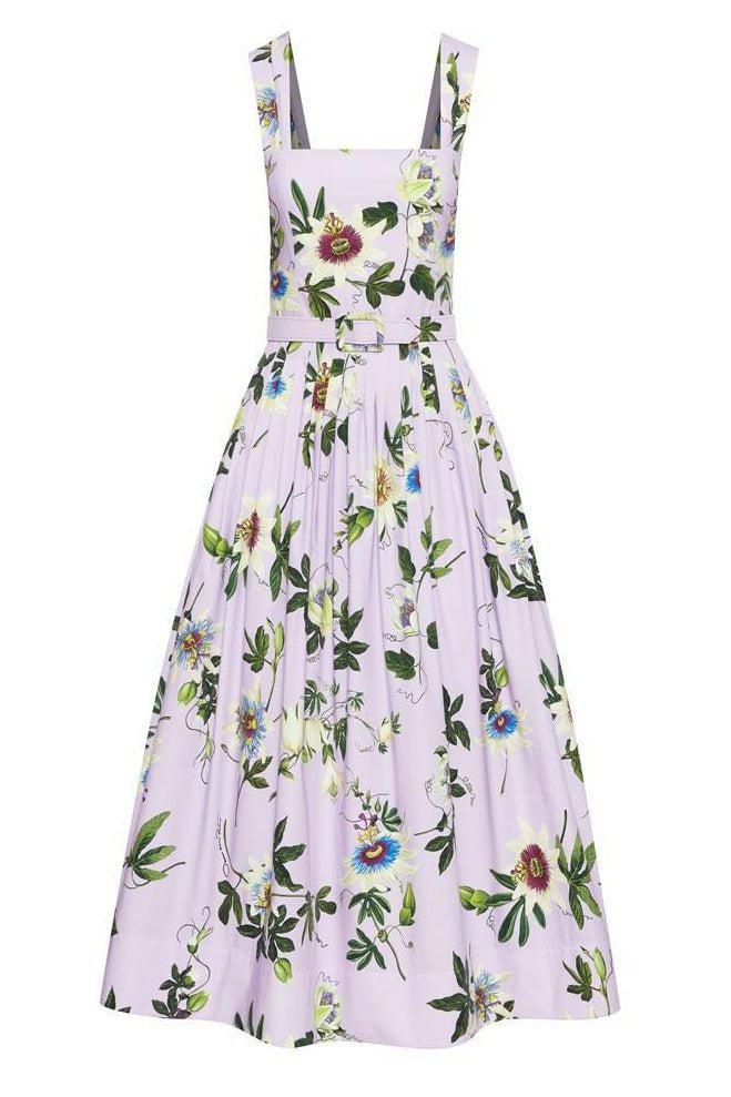 OSCAR DE LA RENTA-Pleated Floral Midi Dress-