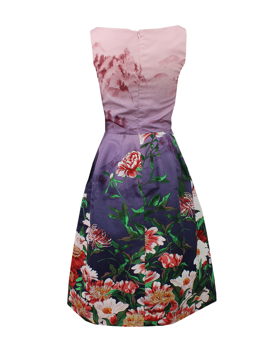 OSCAR DE LA RENTA-Jewel Neck Print Skirt Dress-