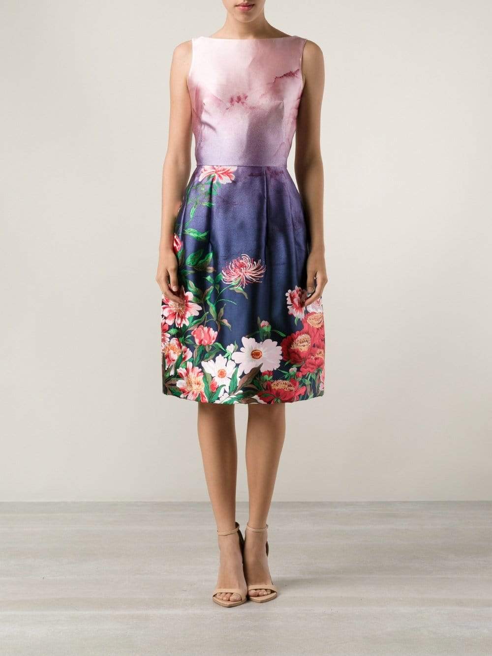 OSCAR DE LA RENTA-Jewel Neck Print Skirt Dress-