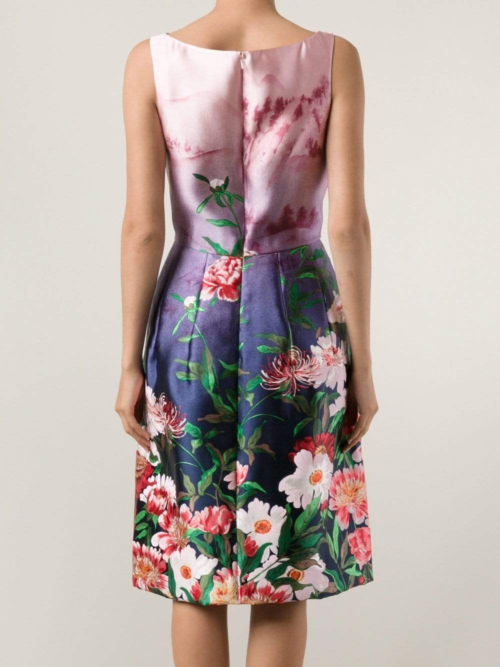 OSCAR DE LA RENTA-Jewel Neck Print Skirt Dress-
