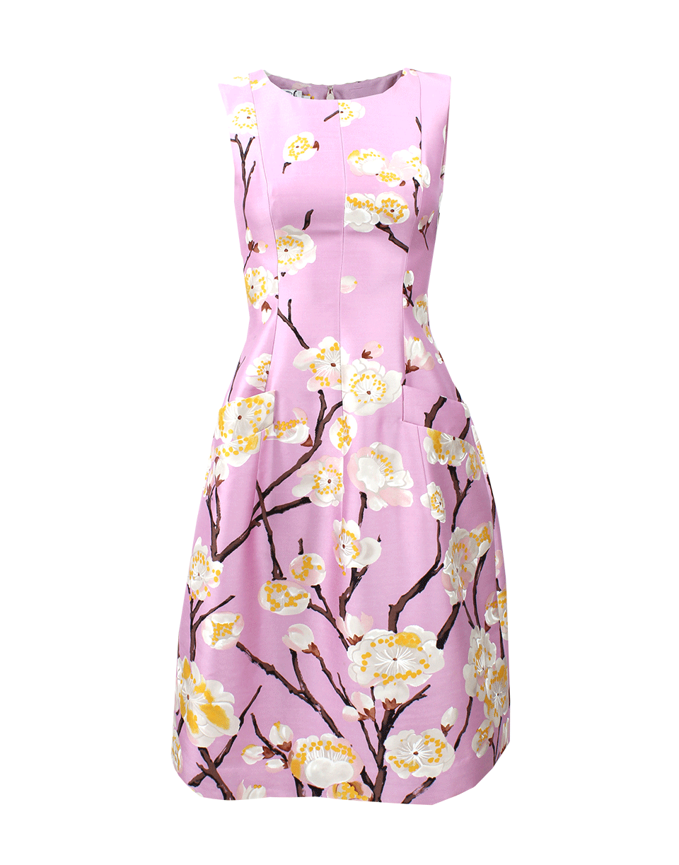 OSCAR DE LA RENTA-Crewneck Print Dress-LILAC