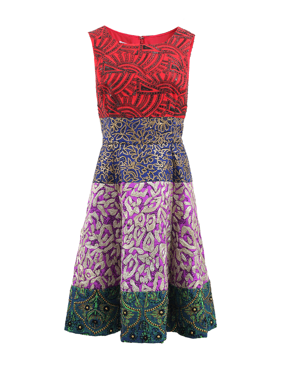 OSCAR DE LA RENTA-Embellished Color Block Dress-