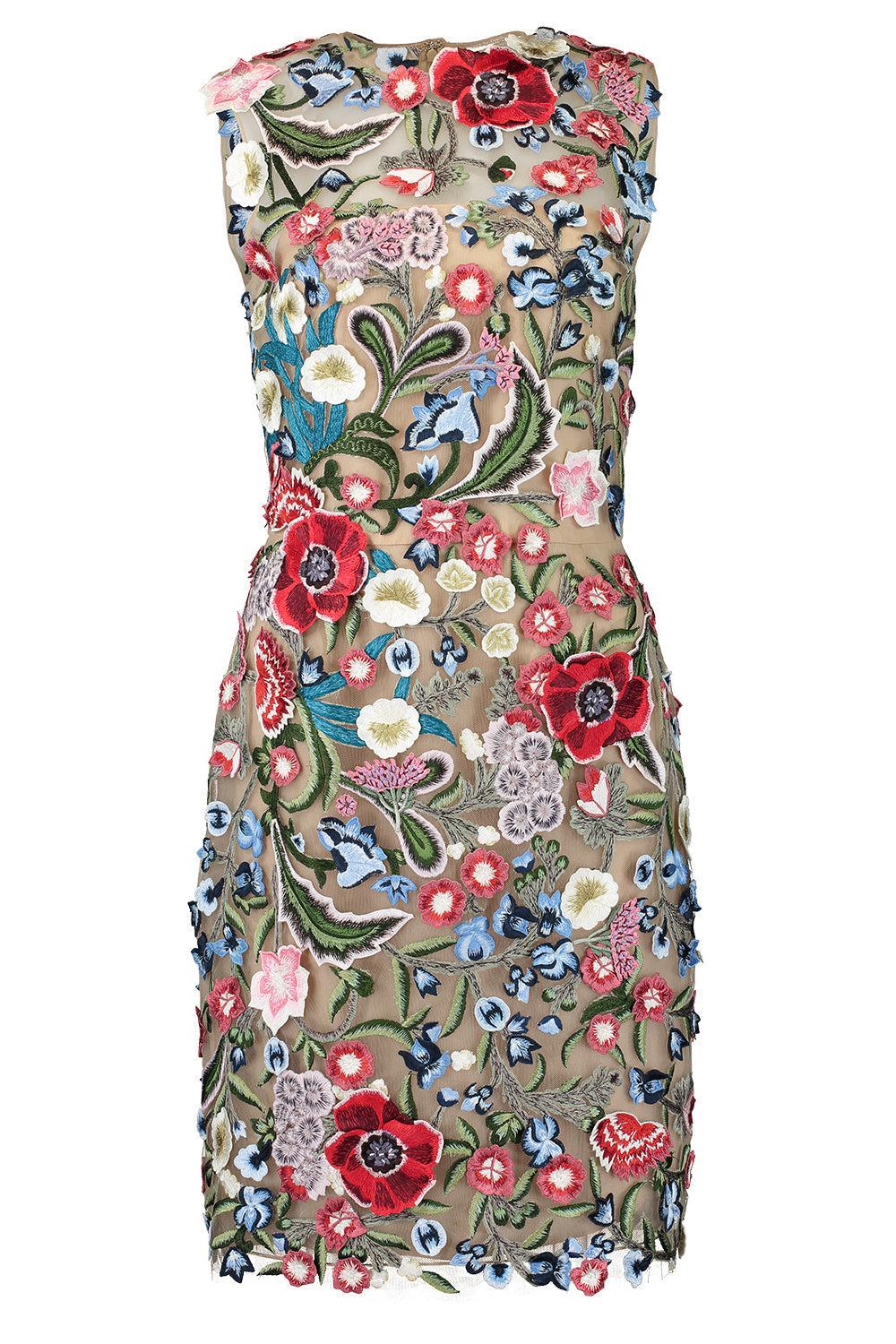OSCAR DE LA RENTA-Sleeveless Floral Threadwork Cocktail Dress-MULTI