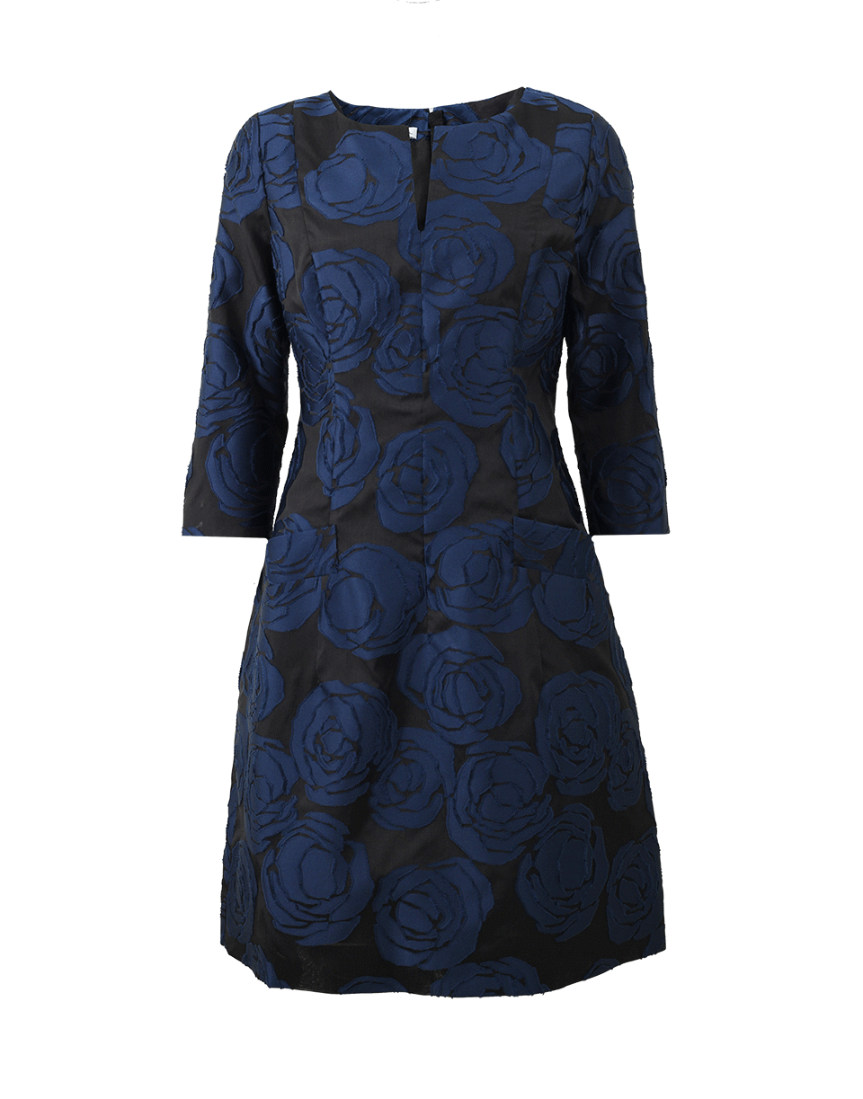 OSCAR DE LA RENTA-Split Neck Floral Dress-