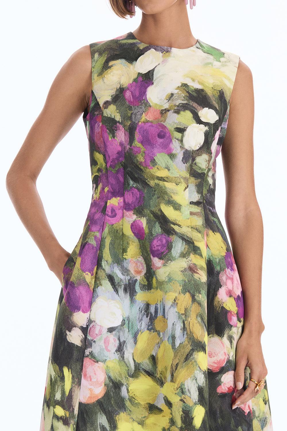 Sleeveless Abstract Garden Cocktail Dress-NOVELTY-6-CLOTHINGDRESSCOCKTAIL-OSCAR DE LA RENTA