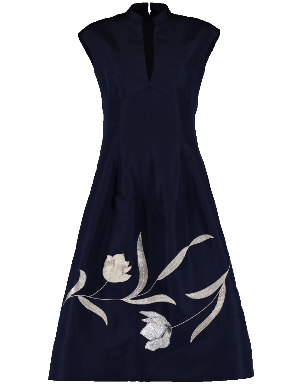 OSCAR DE LA RENTA-Floral Embroidered Dress-