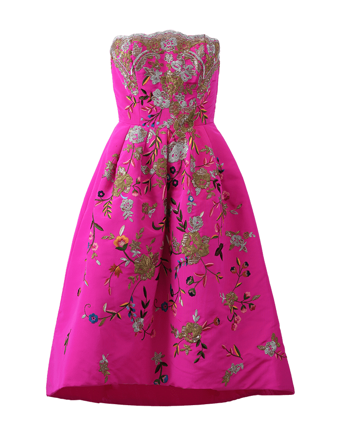 OSCAR DE LA RENTA-Strapless Embroidered Dress-PINK