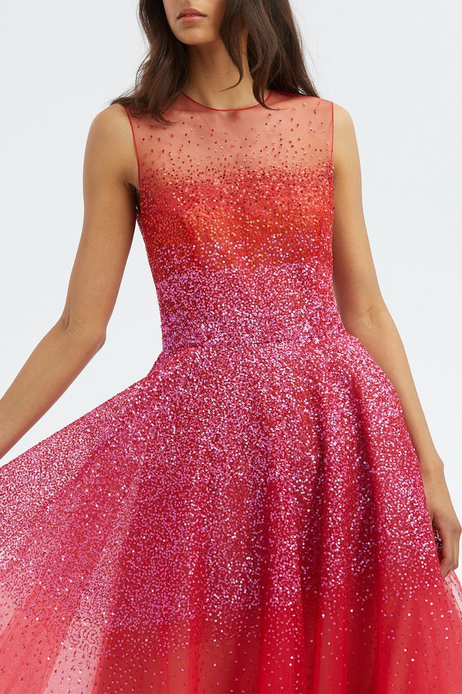 OSCAR DE LA RENTA-Degrade Sequin Embroidered Tulle Dress-PNKTORED