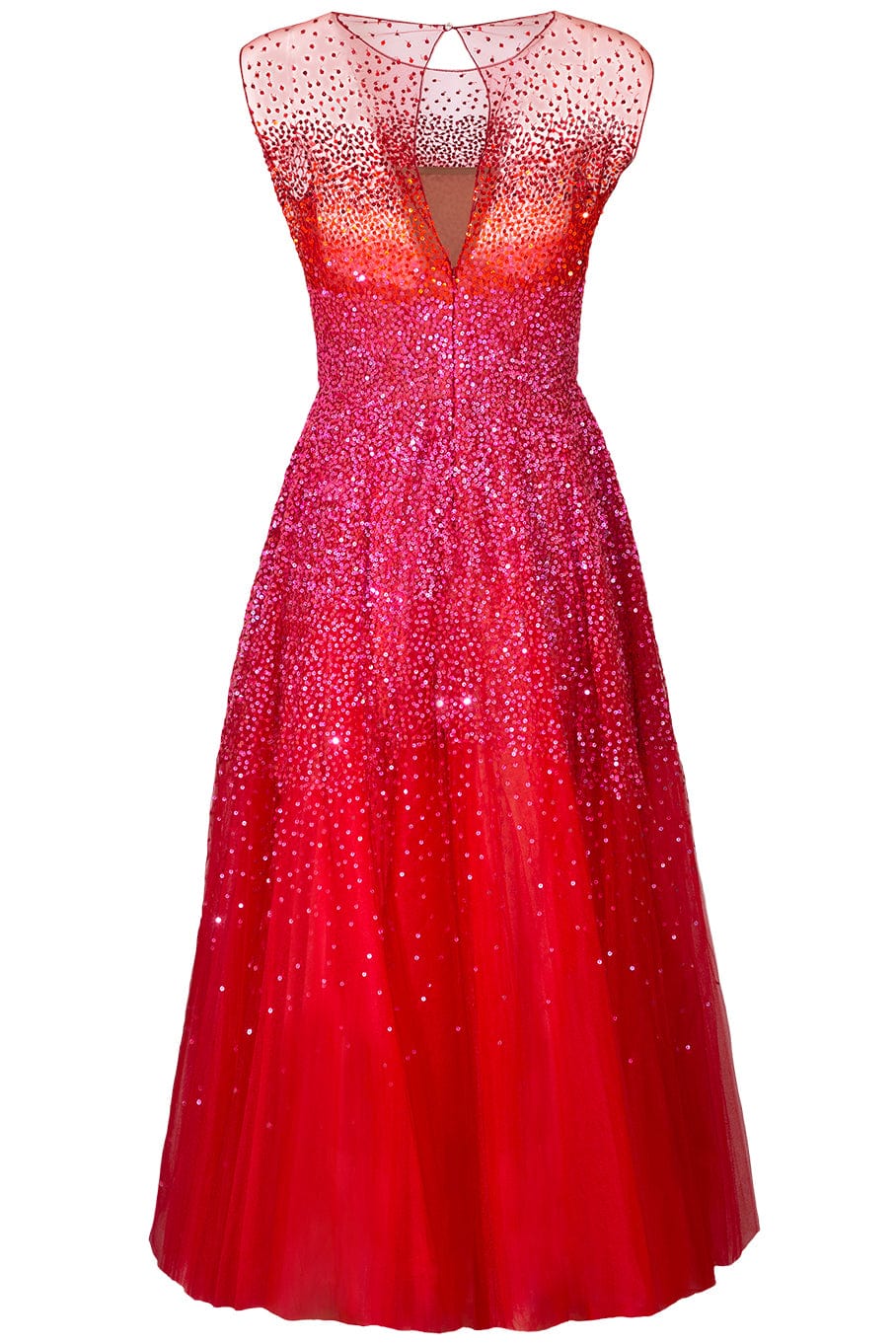 OSCAR DE LA RENTA-Degrade Sequin Embroidered Tulle Dress-PNKTORED