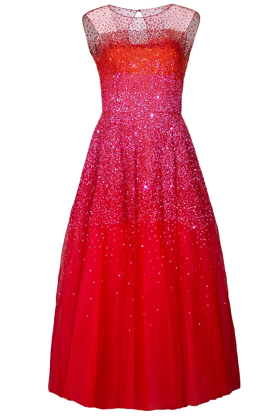 OSCAR DE LA RENTA-Degrade Sequin Embroidered Tulle Dress-PNKTORED