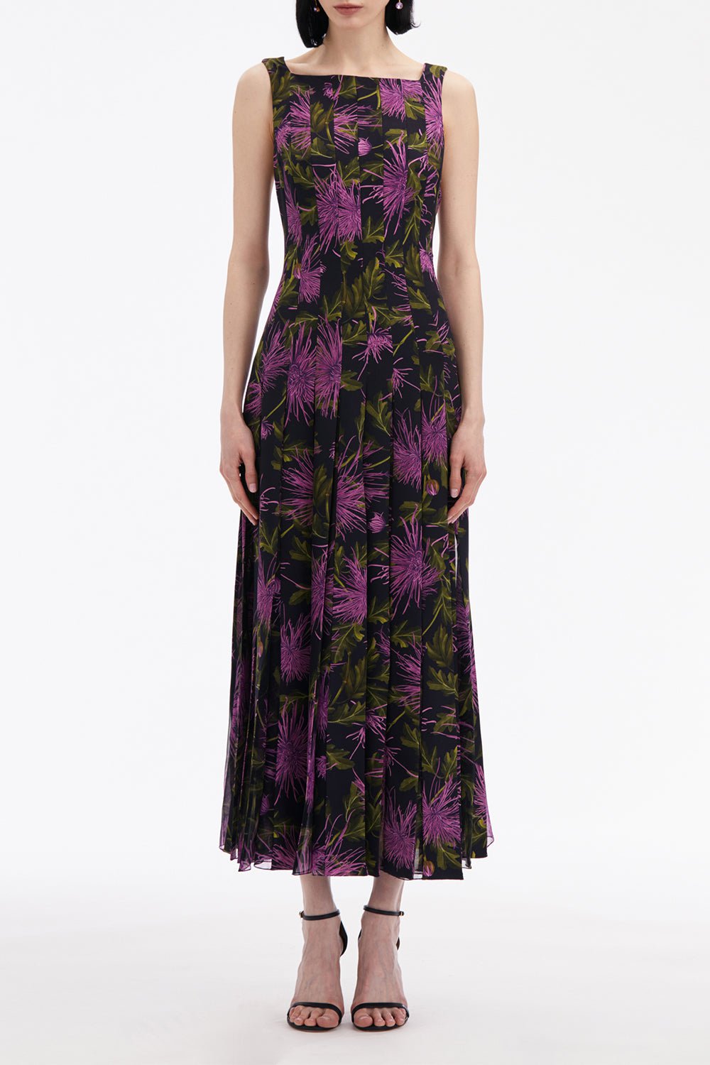 OSCAR DE LA RENTA-Sleeveless Inset Godet Dress-