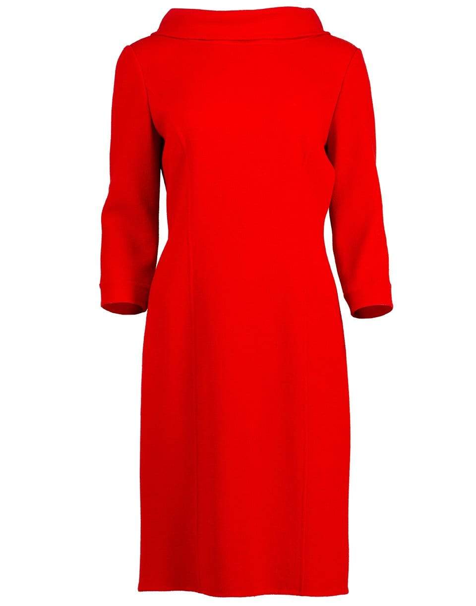OSCAR DE LA RENTA-Bracelet Sleeve High Neck Dress-RED