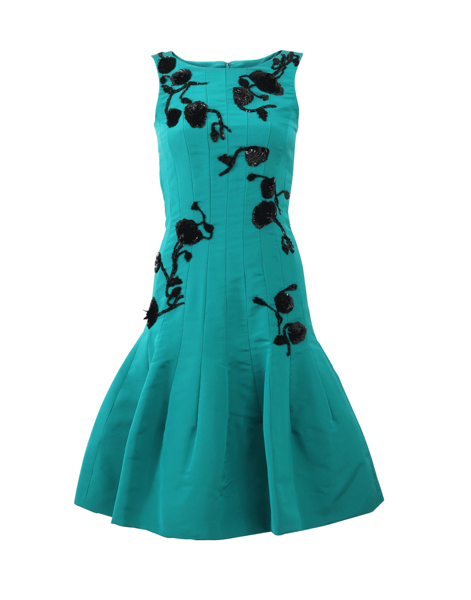 OSCAR DE LA RENTA-Floral Embroidered Dress-