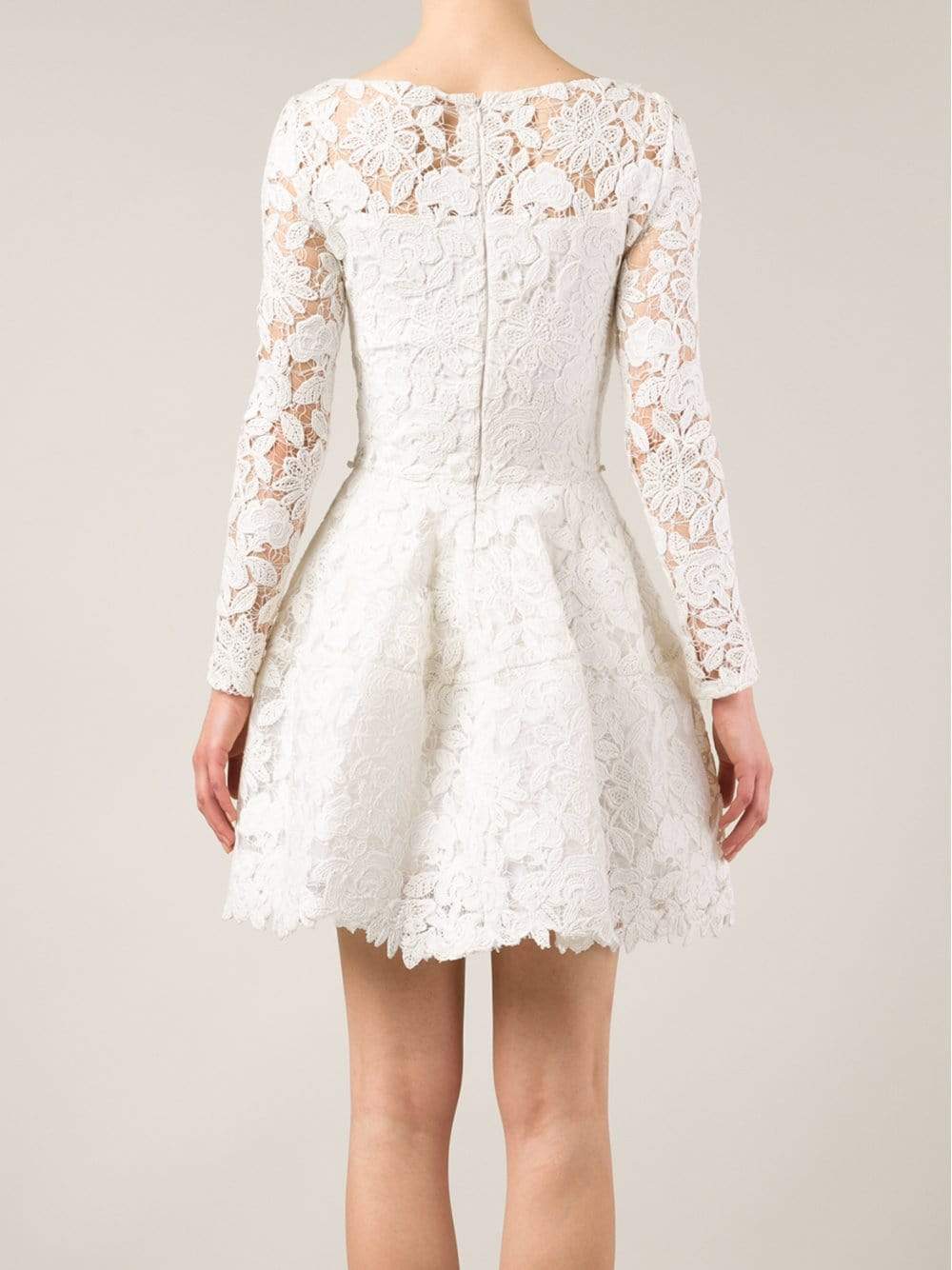 OSCAR DE LA RENTA-Floral Lace Belted Dress-WHITE