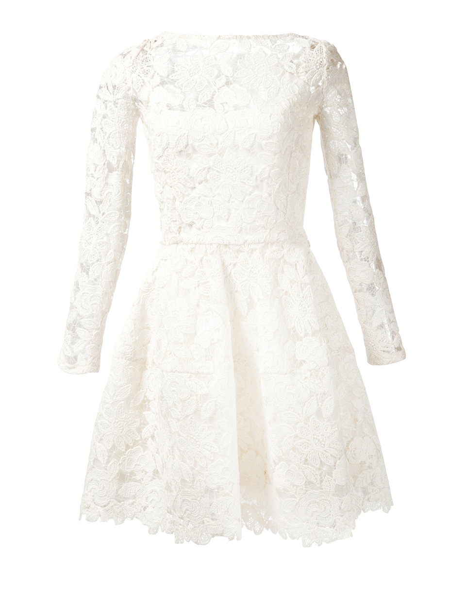OSCAR DE LA RENTA-Floral Lace Belted Dress-WHITE