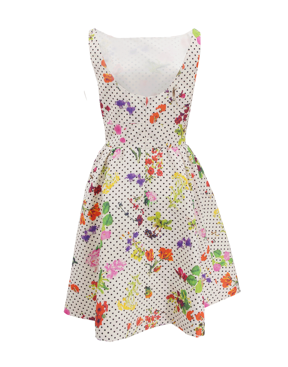 OSCAR DE LA RENTA-Jewel Neck Print Dress With Pleat Skirt-