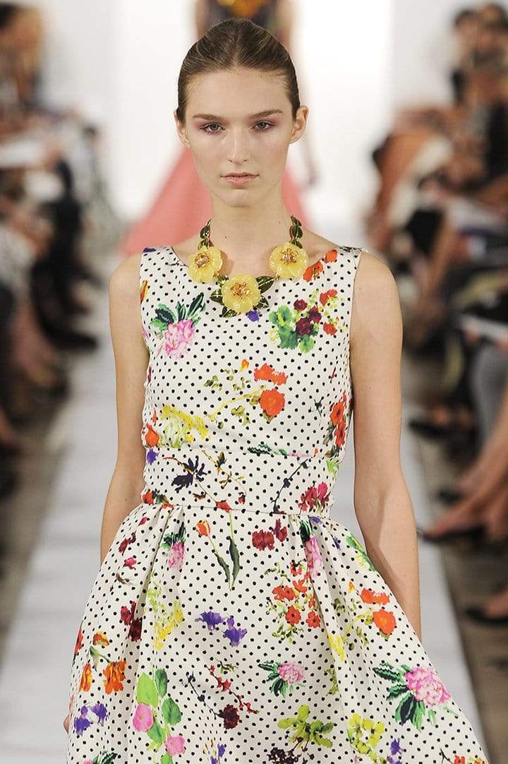 OSCAR DE LA RENTA-Jewel Neck Print Dress With Pleat Skirt-
