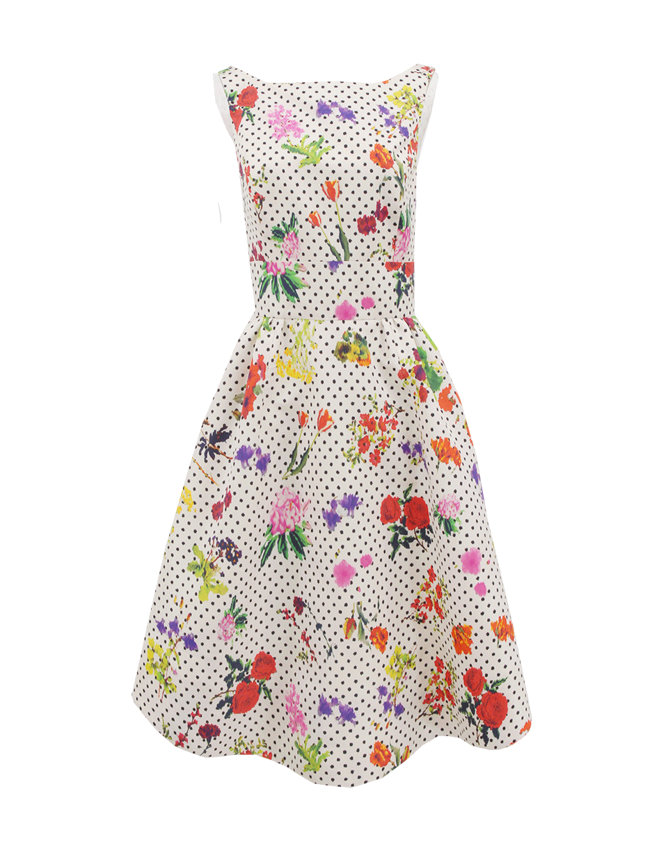 OSCAR DE LA RENTA-Jewel Neck Print Dress With Pleat Skirt-