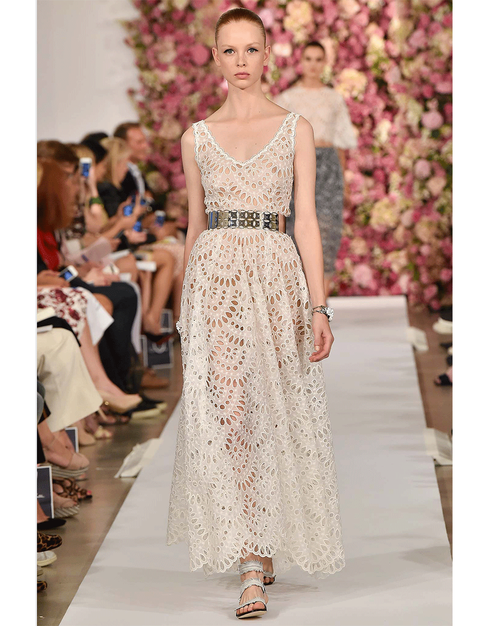 OSCAR DE LA RENTA-A-Line Eyelet Dress-WHITE