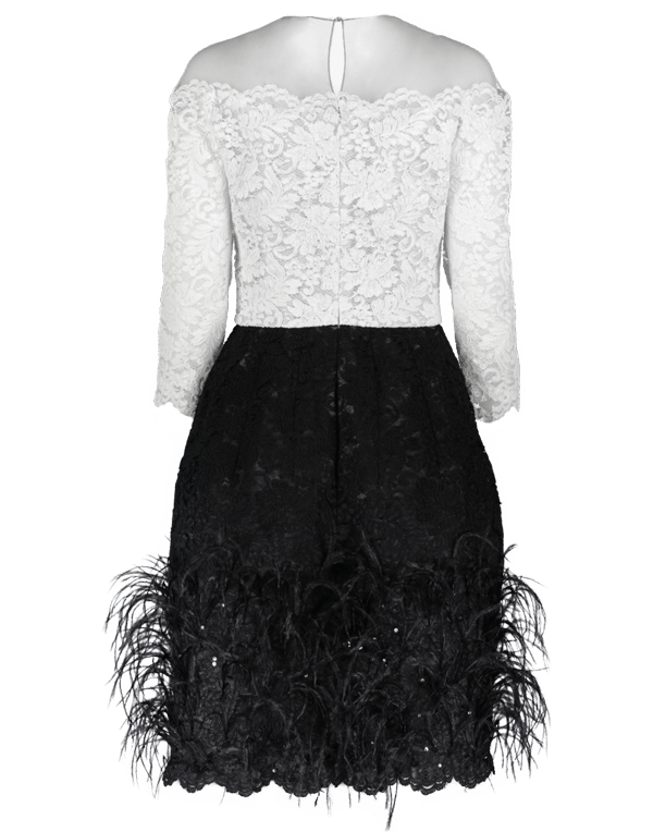 OSCAR DE LA RENTA-Lace Top Cocktail Dress-WHT/BLK