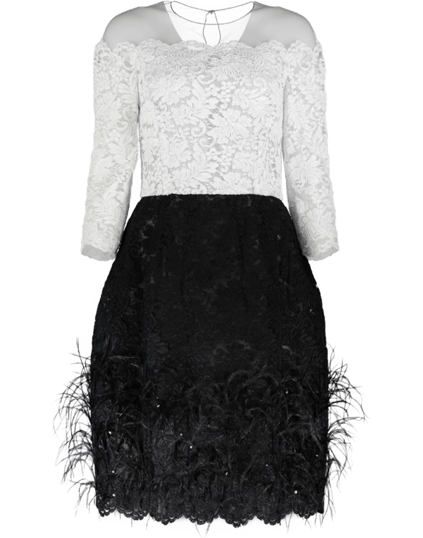 OSCAR DE LA RENTA-Lace Top Cocktail Dress-WHT/BLK