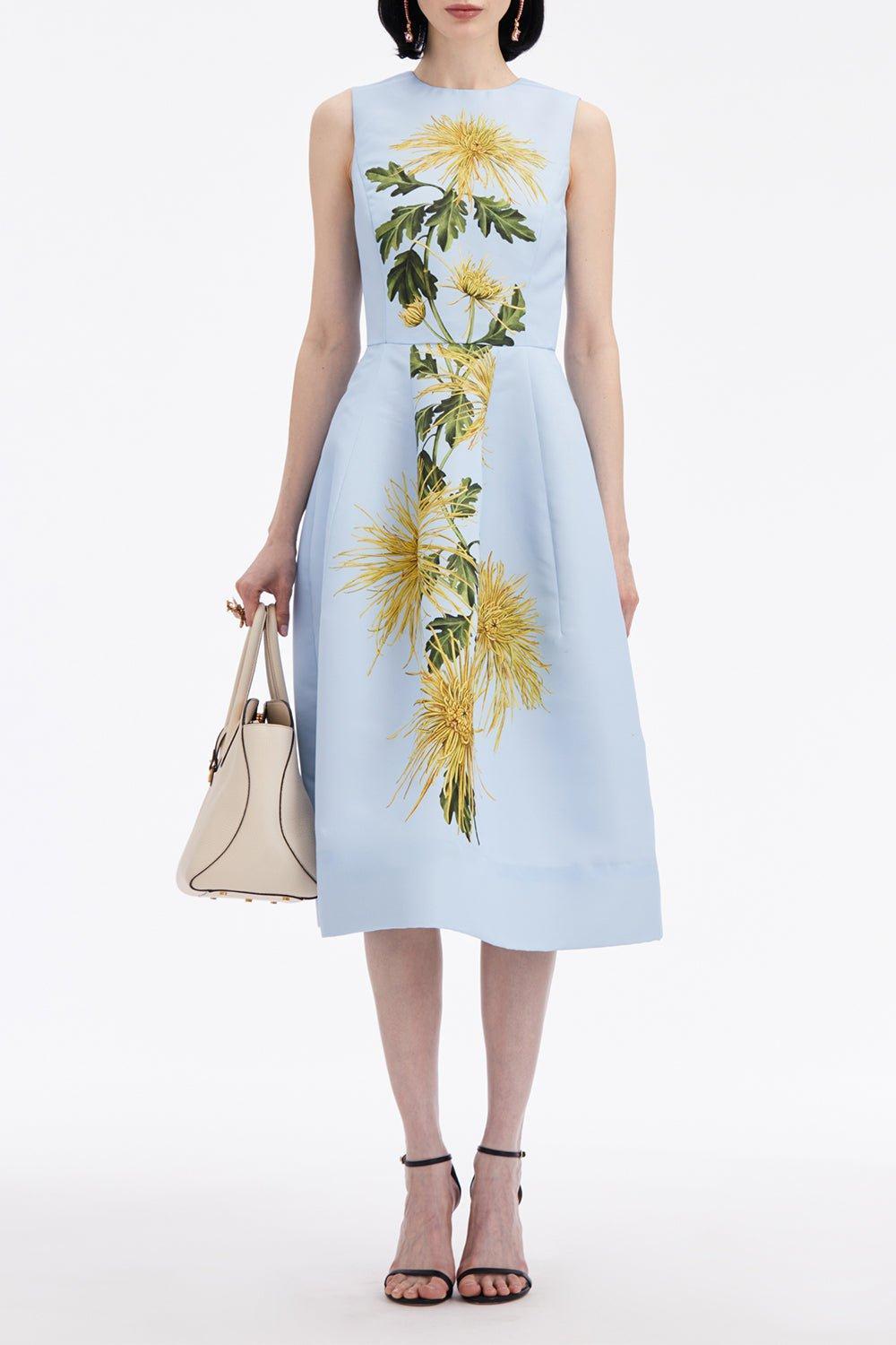 OSCAR DE LA RENTA-Chrysanthemum Stripe Cocktail Dress-YLWLTBLU