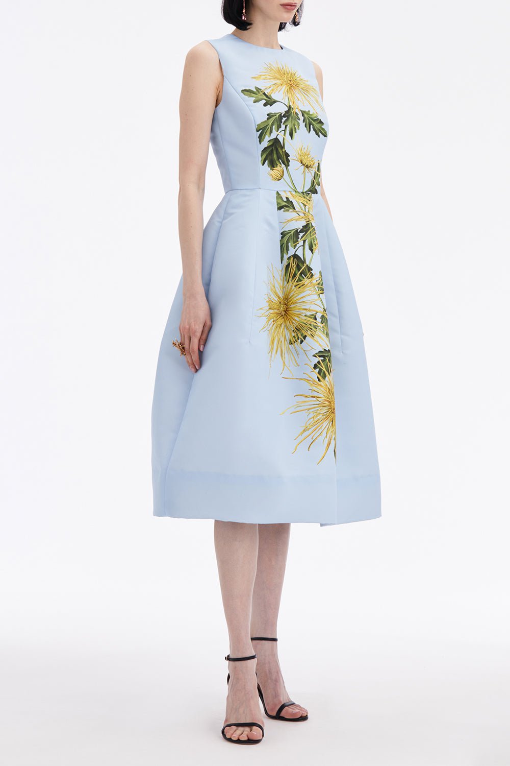 OSCAR DE LA RENTA-Chrysanthemum Stripe Cocktail Dress-YLWLTBLU