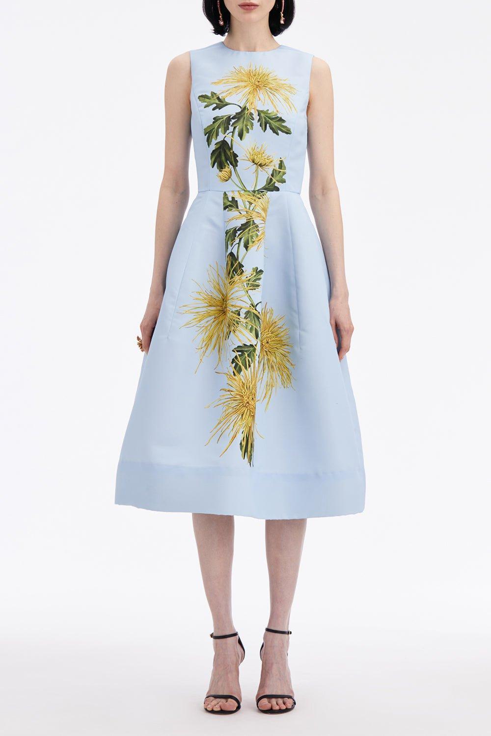 OSCAR DE LA RENTA-Chrysanthemum Stripe Cocktail Dress-YLWLTBLU
