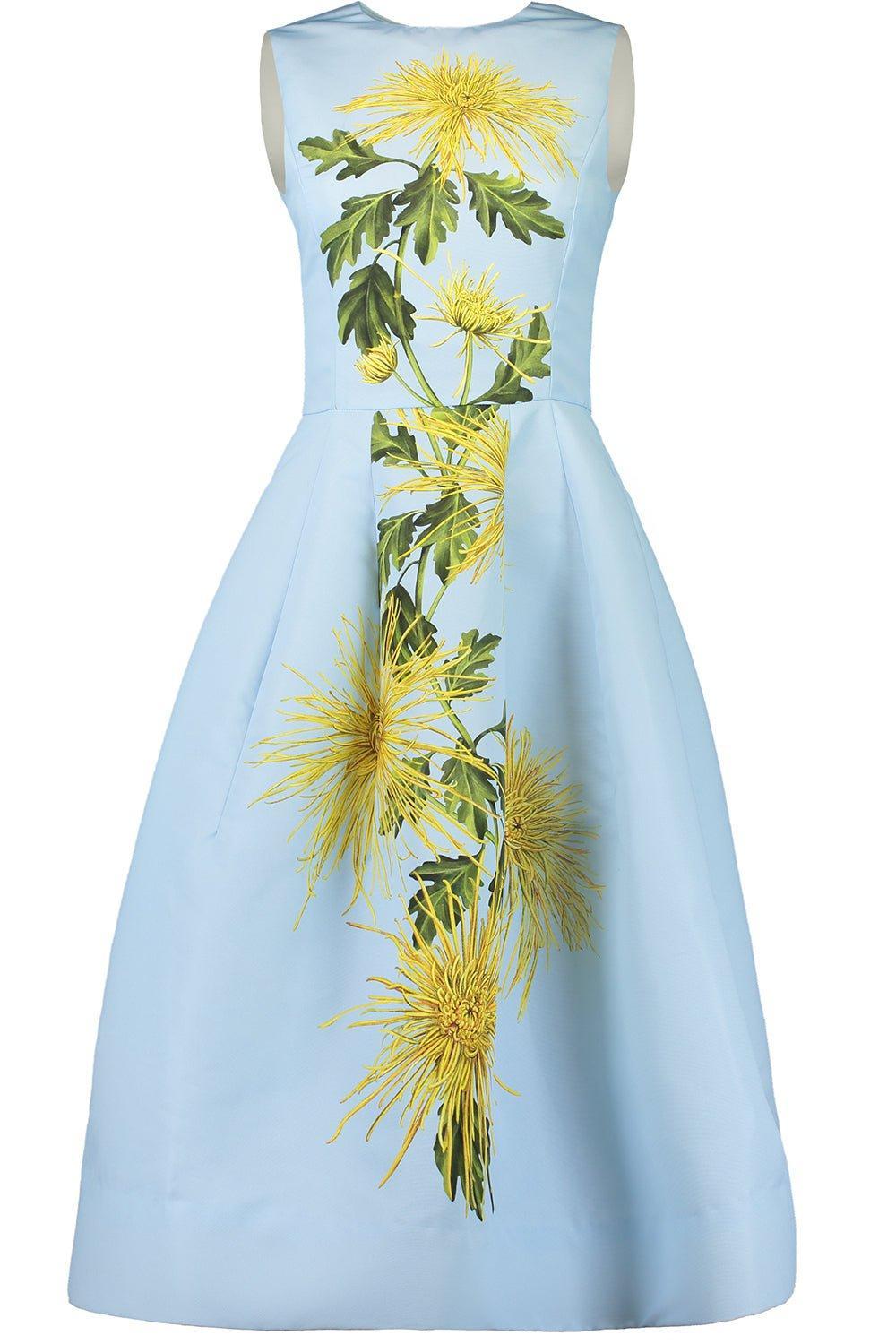 OSCAR DE LA RENTA-Chrysanthemum Stripe Cocktail Dress-YLWLTBLU