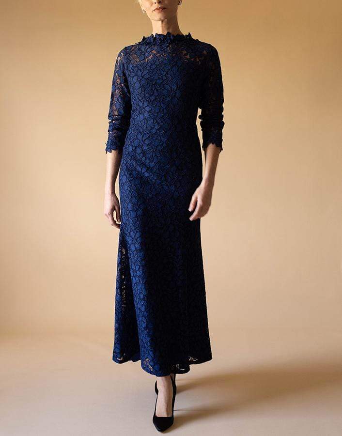 OSCAR DE LA RENTA-Lace Evening Dress-BLUE