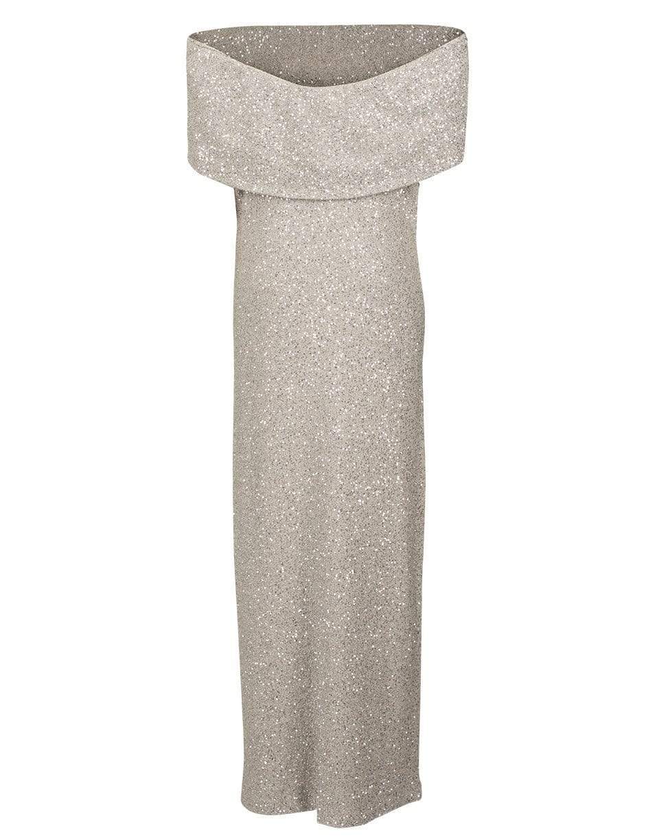 OSCAR DE LA RENTA-Cap Sleeve Drape Back Sequin Gown-METALLIC