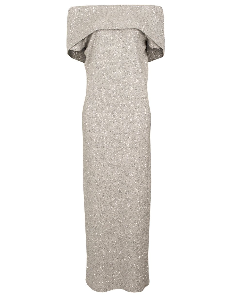 OSCAR DE LA RENTA-Cap Sleeve Drape Back Sequin Gown-METALLIC