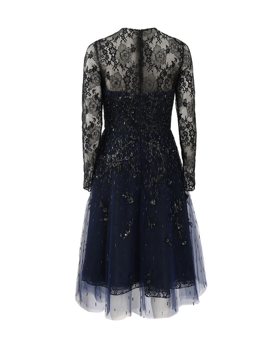 OSCAR DE LA RENTA-Lace Embroidered Cocktail Dress-NAVY/BLACK