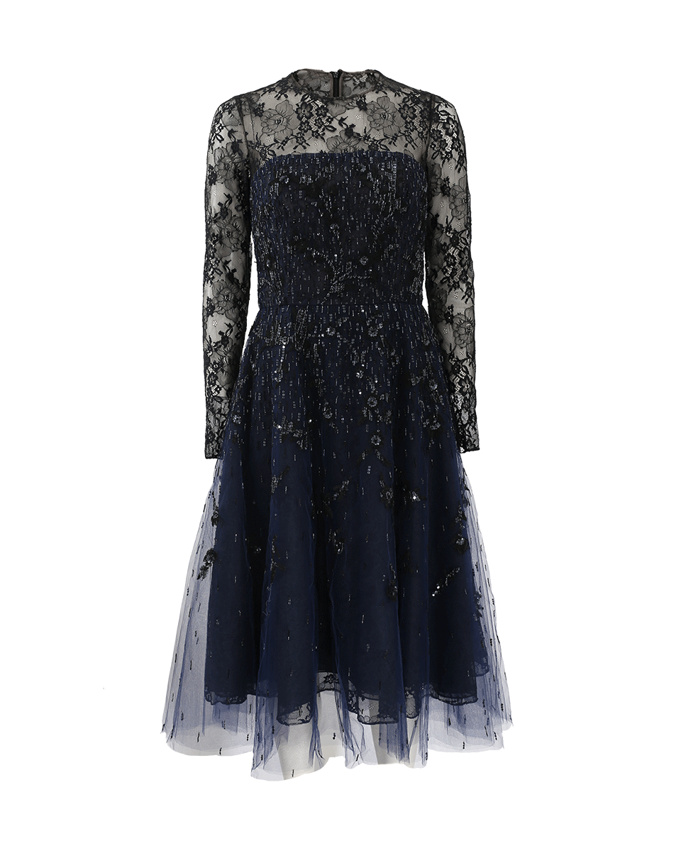 OSCAR DE LA RENTA-Lace Embroidered Cocktail Dress-NAVY/BLACK