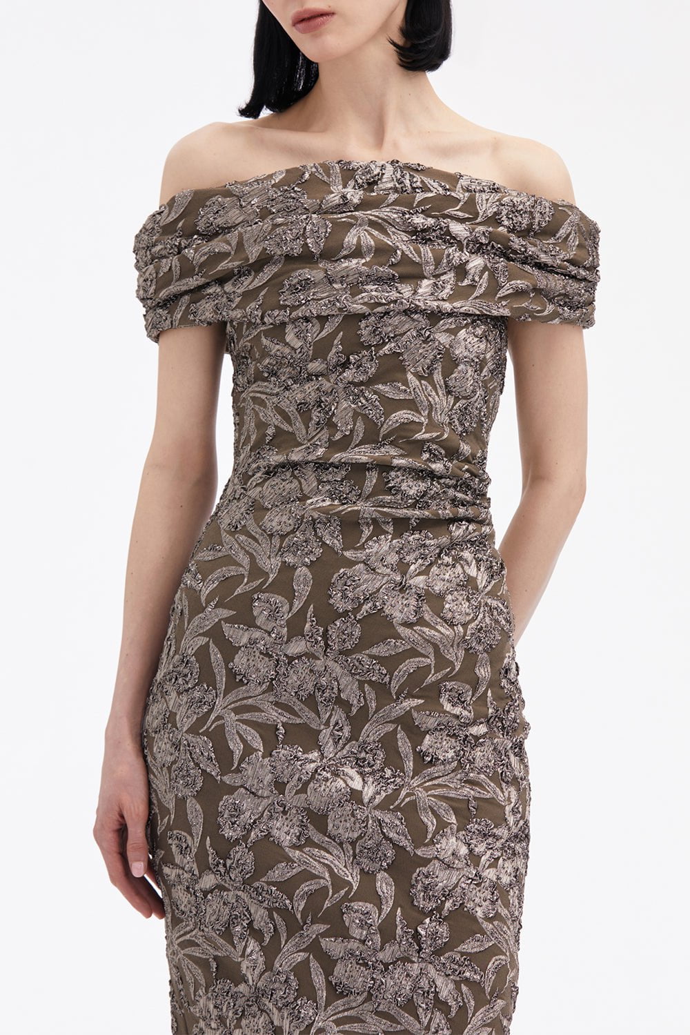 OSCAR DE LA RENTA-Off The Shoulder Draped Orchid Dress-
