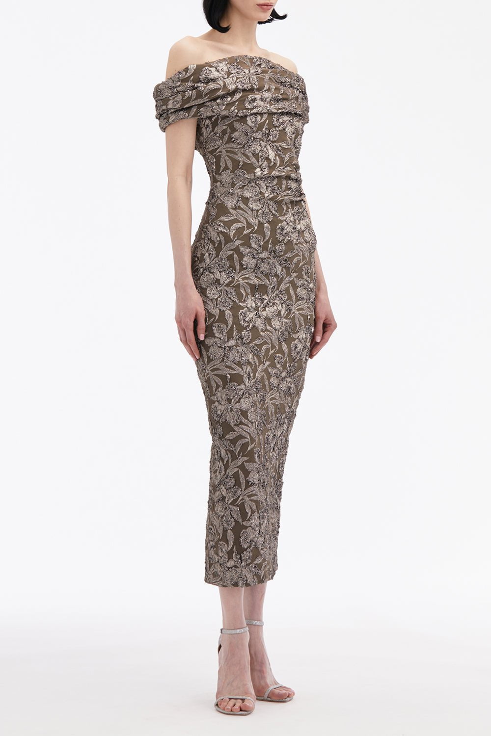 OSCAR DE LA RENTA-Off The Shoulder Draped Orchid Dress-