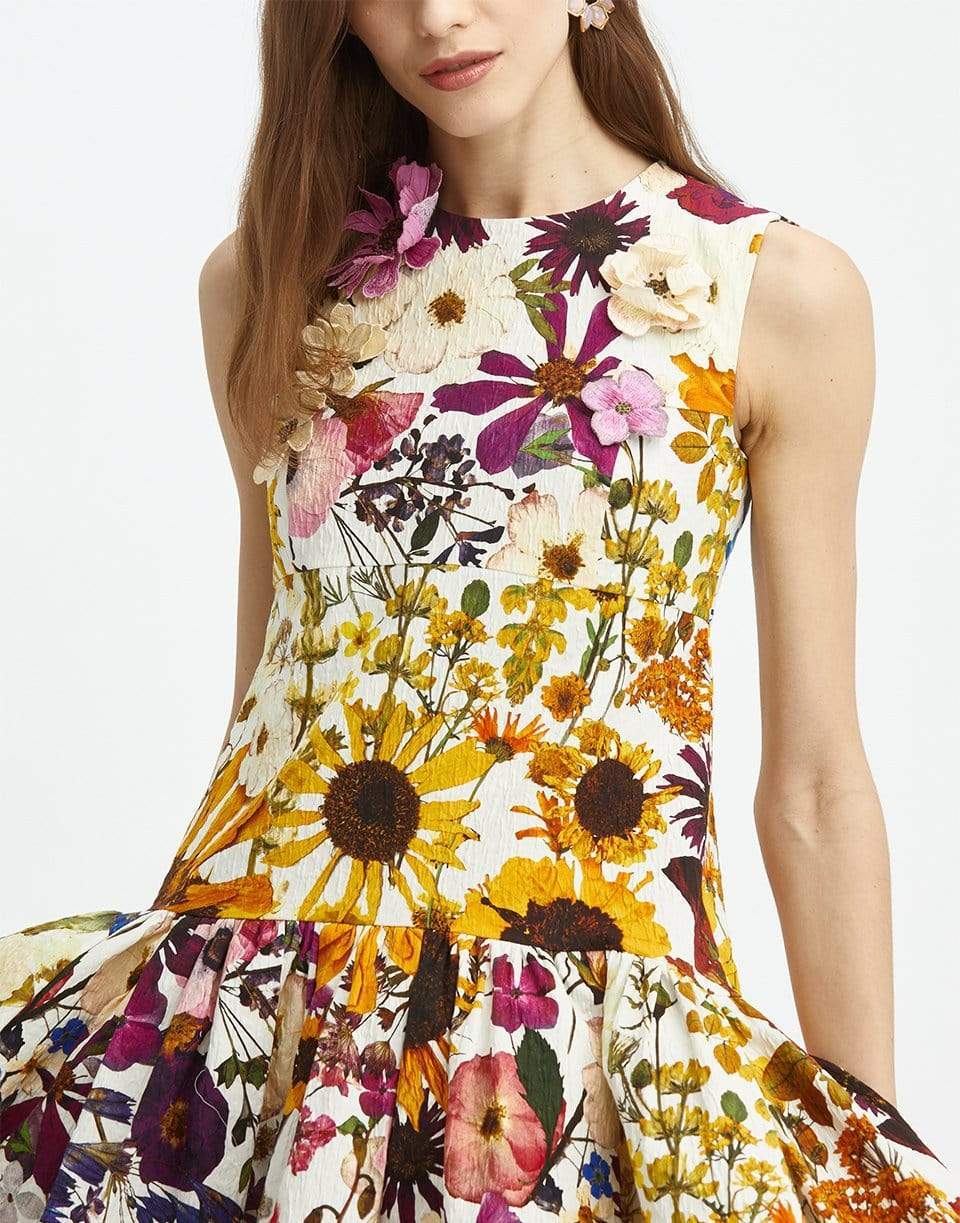 OSCAR DE LA RENTA-Floral Embroidered Cloque Peplum Dress-WHTMULTI