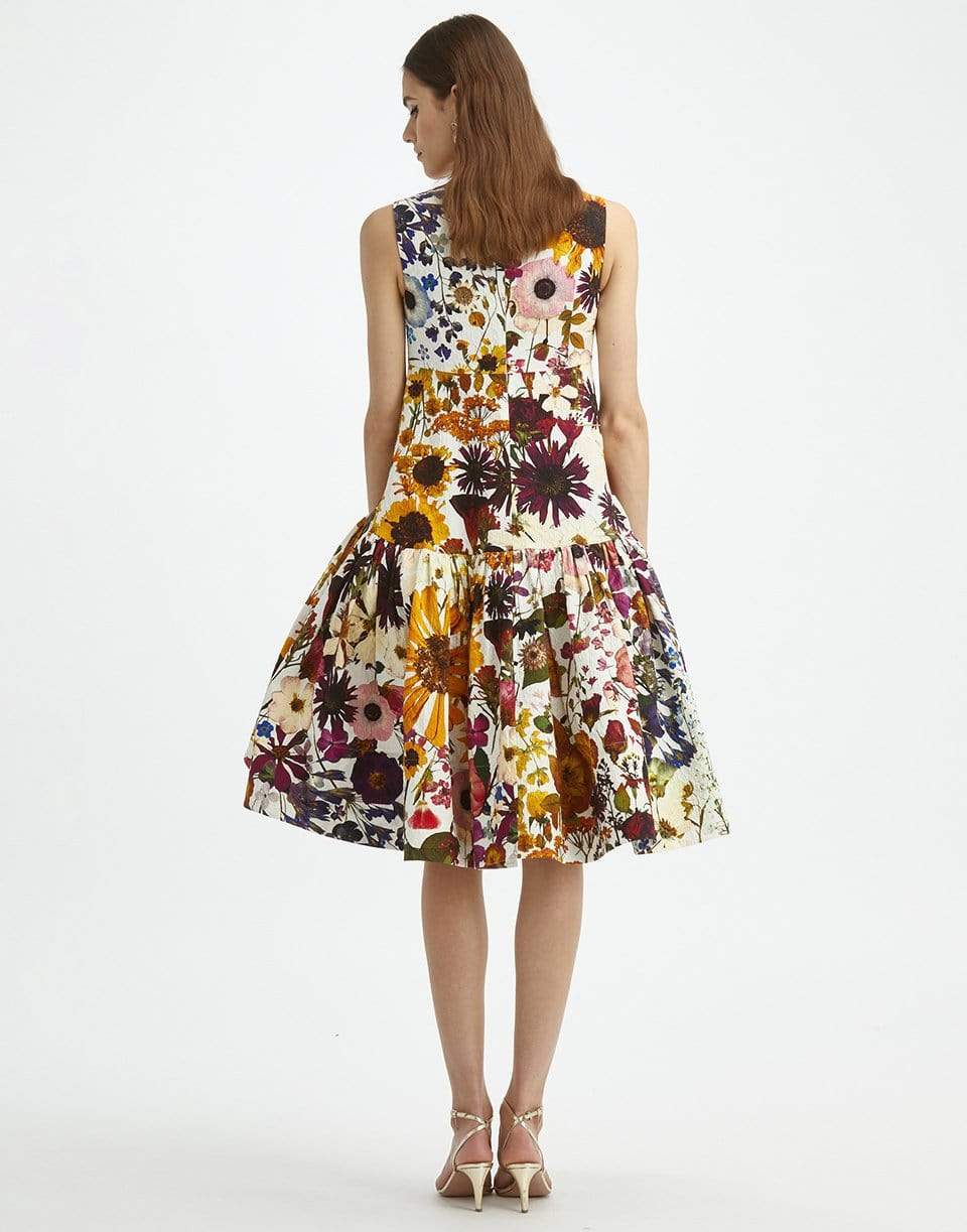 OSCAR DE LA RENTA-Floral Embroidered Cloque Peplum Dress-WHTMULTI