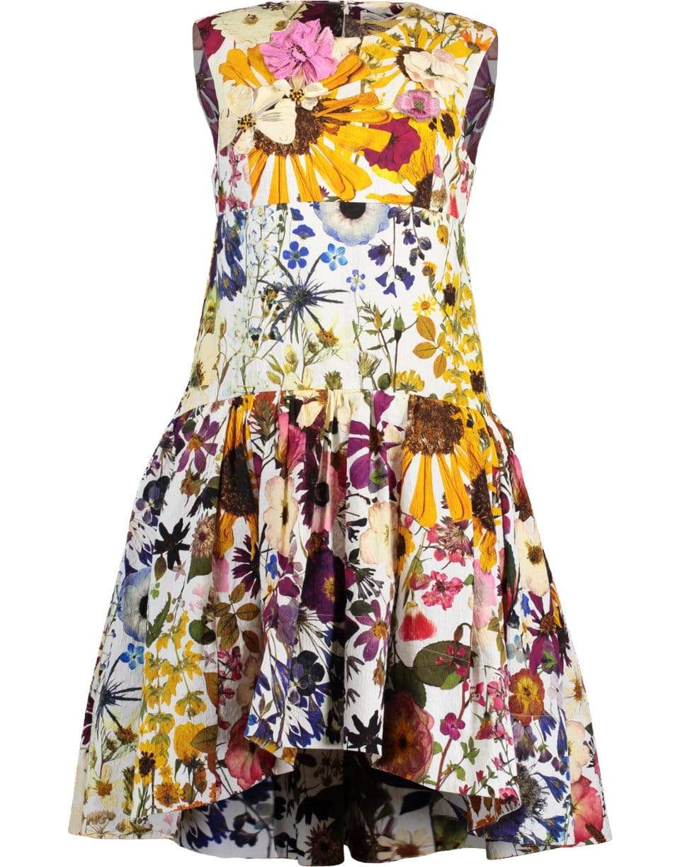 OSCAR DE LA RENTA-Floral Embroidered Cloque Peplum Dress-WHTMULTI