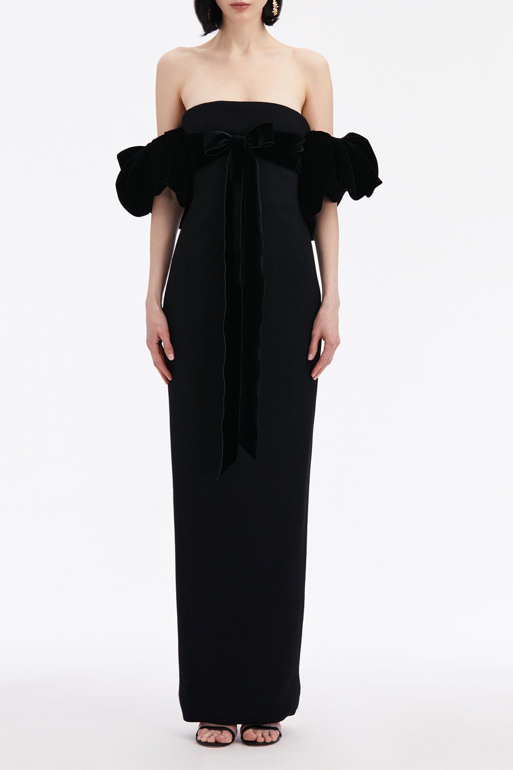 OSCAR DE LA RENTA-Puff Sleeve Column Gown-BLACK