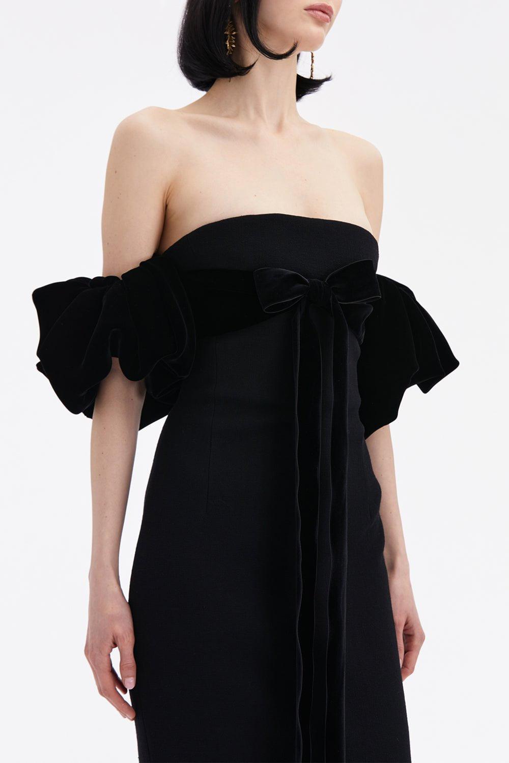 OSCAR DE LA RENTA-Puff Sleeve Column Gown-BLACK