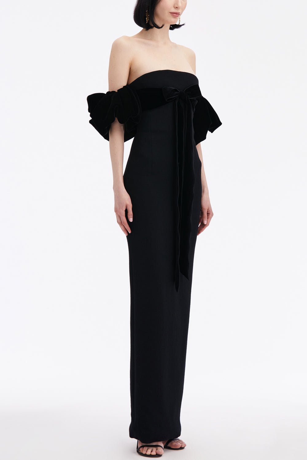 OSCAR DE LA RENTA-Puff Sleeve Column Gown-BLACK
